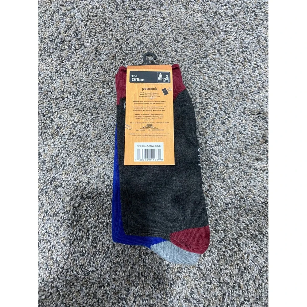 The Office Crew Socks Unisex One Size Multicolor New Dunder Mifflin 3-Pack